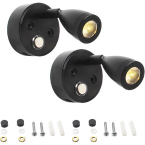 12V Led Rv Reading Lights, 2 Pcs Adjustable Wall Lamps with USB Charger, 3 Colors Dimmable Touch Control Light for Boats & Caravans