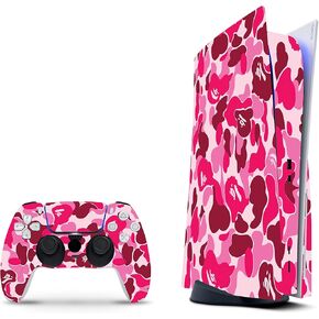 ZOOMHITSKINS Compatible with PS5 Skin, Pink Camo Camouflage, Durable, Bubble-Free, W/Disk Version, Precisely Cut