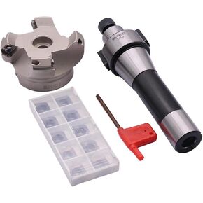 R8 FMB22 7/16-20UNF Shank Face End Mill Arbor and 2"/50mm Cutting Diameter 4-Flute KM12 50-22-4T CNC Face End Milling Shell Cutter with 10Pcs SEKT1204 Carbide Inserts and T20 Wrench in Kuwait