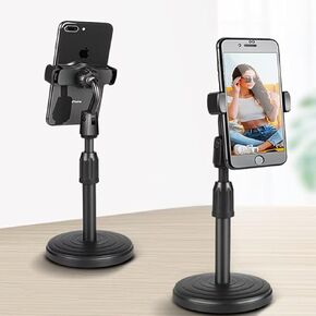 Cell Phone Holder, Height and Angle Adjustable Cell Phone Holder, Universal Holder for Leisure, Business, Office, Home, Compatible with 3.5-6.7 Inch Devices, (Black)