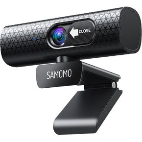 SAMOMO Webcam with Dual Microphones, 1080P Full HD Computer Camera for Laptop/Desktop, Autofocus, Privacy Cover, Auto Light Correction, USB Web Cam for Video, Teaching, Streaming and Gaming