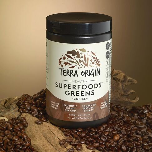 Greens Powder Immune Defense and Digestive Support | Probiotics, Organic Vegetables, Digestive Enzymes | Non-GMO, Gluten-Free, Vegan | Three 30 Serving tubs | Coffee Flavor in Kuwait