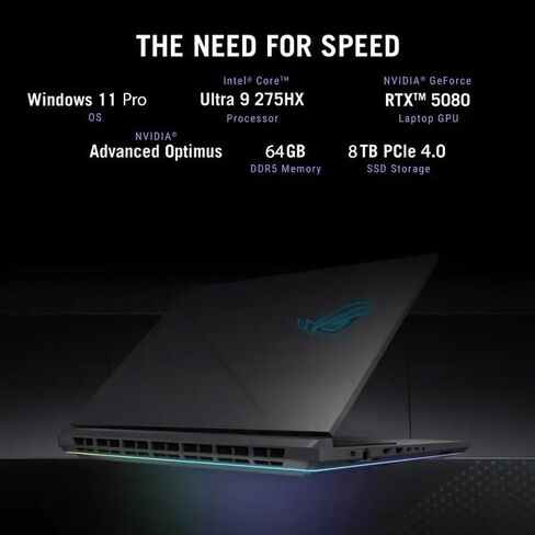 Asus Rog Strix G18 18 "2.5K 240Hz Gaming Captop ، NVIDIA GEFORCE RTX 5080 16GB DDR7 ، Intel Ultra 9 275HX (حتى 5.4 GHz) ، 64 GB DDR5 RAM ، 8 TB SSD ، WI-FI 7 ، Backlit KB ، Windows 11 Pro ، in Saudi Arabia