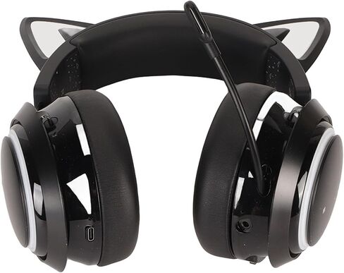 AQXREIGHT CAT EAR GAMING HEADSET RGB HEADPHO مع ميكروفون قابل للتراجع عن 120 درجة لأجهزة الكمبيوتر السوداء في بيئات سوداء سماعات رأس الأذن. in Saudi Arabia