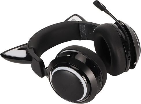 AQXREIGHT CAT EAR GAMING HEADSET RGB HEADPHO مع ميكروفون قابل للتراجع عن 120 درجة لأجهزة الكمبيوتر السوداء في بيئات سوداء سماعات رأس الأذن. in Saudi Arabia