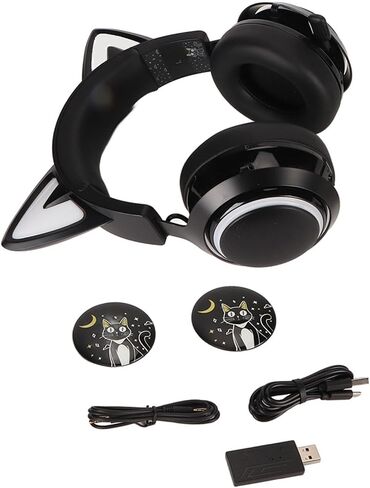 AQXREIGHT CAT EAR GAMING HEADSET RGB HEADPHO مع ميكروفون قابل للتراجع عن 120 درجة لأجهزة الكمبيوتر السوداء في بيئات سوداء سماعات رأس الأذن. in Saudi Arabia