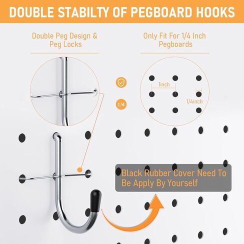 INCLY 176PCS Extra Thick Black Pegboard Hooks Set, 1/4" Heavy Duty Metal Peg Board Hook Assortment with Peg Lock Pegboard Accessories for Garage Wall Organizer Hanging Tools in Saudi Arabia