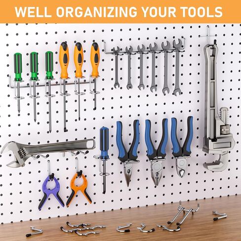 INCLY 176PCS Extra Thick Black Pegboard Hooks Set, 1/4" Heavy Duty Metal Peg Board Hook Assortment with Peg Lock Pegboard Accessories for Garage Wall Organizer Hanging Tools in Saudi Arabia