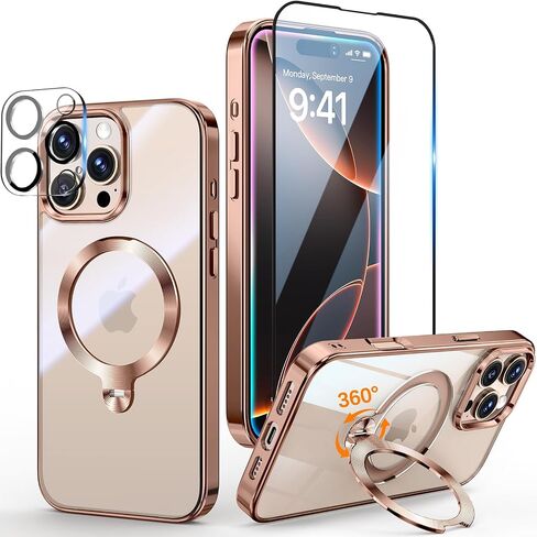 [Tri-shield Protection] بالنسبة لحالة iPhone 16 Pro Max مع حامل تدور بزاوية 360 درجة متوافقًا مع Magsafe [حلقة CD المغناطيسية] [حامي عدسة الشاشة والكاميرا] لا يصنع الصدمات أبدًا ، Gold-6.9 Desert-6.9 ". in Saudi Arabia
