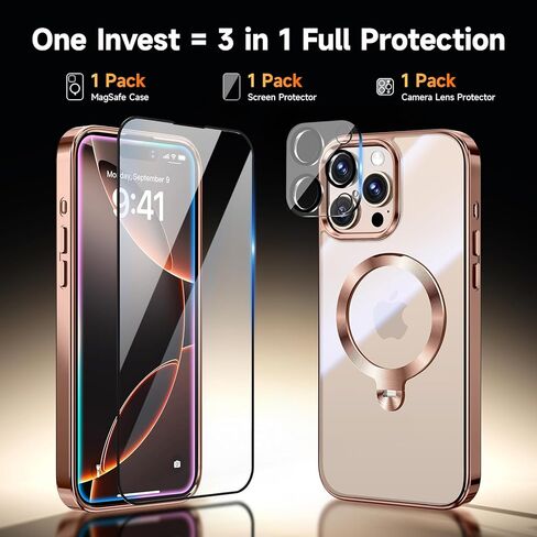 [Tri-shield Protection] بالنسبة لحالة iPhone 16 Pro Max مع حامل تدور بزاوية 360 درجة متوافقًا مع Magsafe [حلقة CD المغناطيسية] [حامي عدسة الشاشة والكاميرا] لا يصنع الصدمات أبدًا ، Gold-6.9 Desert-6.9 ". in Saudi Arabia