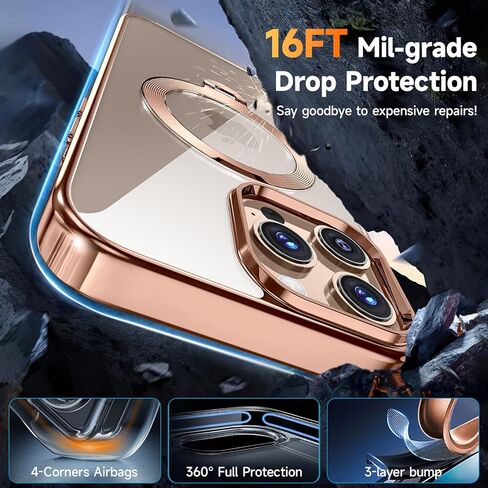 [Tri-shield Protection] بالنسبة لحالة iPhone 16 Pro Max مع حامل تدور بزاوية 360 درجة متوافقًا مع Magsafe [حلقة CD المغناطيسية] [حامي عدسة الشاشة والكاميرا] لا يصنع الصدمات أبدًا ، Gold-6.9 Desert-6.9 ". in Saudi Arabia