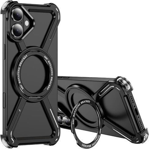 حالة الهيكل العظمي لـ iPhone 16 Plus على طراز Titanium Military Droce Drop Protect 360 ° Rigating Ring Grip متوافق مع مصد سريع لشحن Apple iPhone 16 Plus. JJ الأسود in Kuwait
