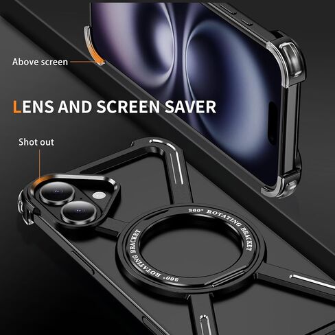 حالة الهيكل العظمي لـ iPhone 16 Plus على طراز Titanium Military Droce Drop Protect 360 ° Rigating Ring Grip متوافق مع مصد سريع لشحن Apple iPhone 16 Plus. JJ الأسود in Kuwait