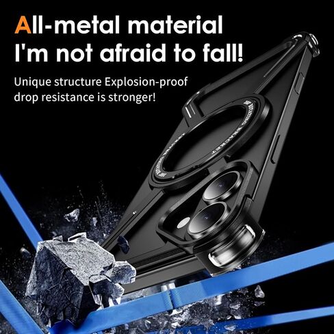 حالة الهيكل العظمي لـ iPhone 16 Plus على طراز Titanium Military Droce Drop Protect 360 ° Rigating Ring Grip متوافق مع مصد سريع لشحن Apple iPhone 16 Plus. JJ الأسود in Kuwait