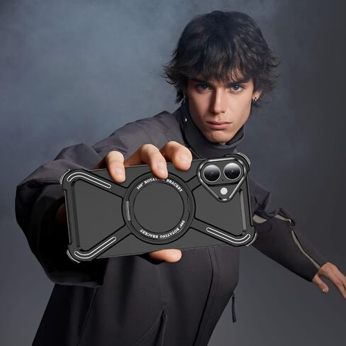 حالة الهيكل العظمي لـ iPhone 16 Plus على طراز Titanium Military Droce Drop Protect 360 ° Rigating Ring Grip متوافق مع مصد سريع لشحن Apple iPhone 16 Plus. JJ الأسود in Kuwait