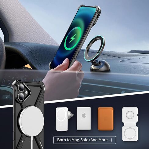 حالة الهيكل العظمي لـ iPhone 16 Plus على طراز Titanium Military Droce Drop Protect 360 ° Rigating Ring Grip متوافق مع مصد سريع لشحن Apple iPhone 16 Plus. JJ الأسود in Kuwait