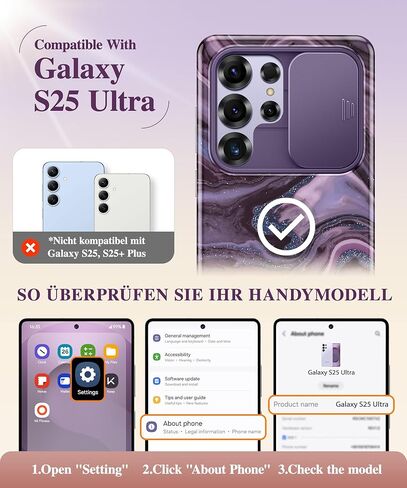 GVIEWIN for Samsung Galaxy S25 Ultra Case, [Slide Camera Cover & Built-in HD Screen Protector] [2 Front Frames] Shockproof Military Grade Protective Marble Phone Case 6.9" (Quicksand/Purple) in Kuwait