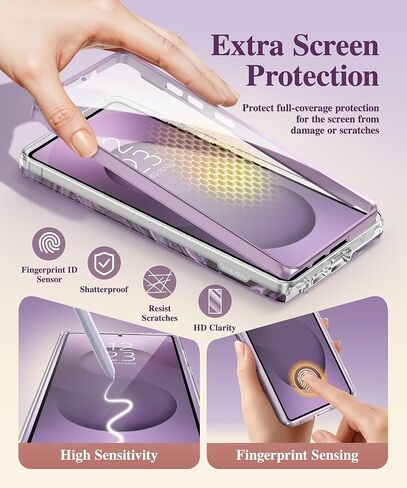 GVIEWIN for Samsung Galaxy S25 Ultra Case, [Slide Camera Cover & Built-in HD Screen Protector] [2 Front Frames] Shockproof Military Grade Protective Marble Phone Case 6.9" (Quicksand/Purple) in Kuwait