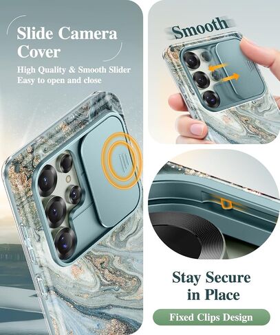 GVIEWIN for Samsung Galaxy S26 Ultra Case, [Slide Camera Cover & Built-in HD Screen Protector] [2 Front Frames] Shockproof Military Grade Protective Marble Phone Case S26 Ultra 6.9" (Quicksand/Purple) in Kuwait