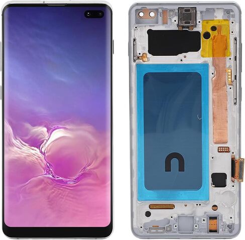 LCD Screen Replacement for Galaxy S10 Plus SM-G975F/DS SM-G975U G975W G975A, 6.4 inch Touch Screen Display Digitizer Assembly Kit with Frame and Fingerprint (Silver) in Saudi Arabia