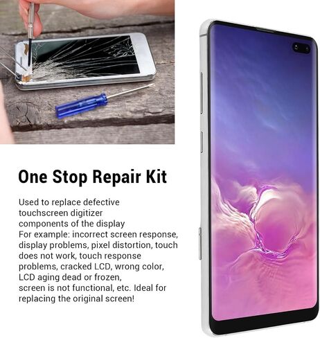 LCD Screen Replacement for Galaxy S10 Plus SM-G975F/DS SM-G975U G975W G975A, 6.4 inch Touch Screen Display Digitizer Assembly Kit with Frame and Fingerprint (Silver) in Saudi Arabia