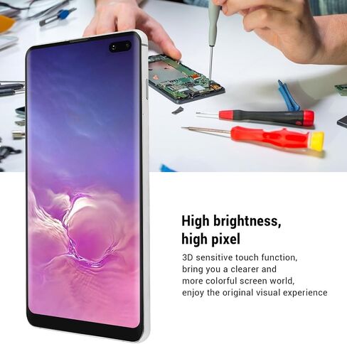 LCD Screen Replacement for Galaxy S10 Plus SM-G975F/DS SM-G975U G975W G975A, 6.4 inch Touch Screen Display Digitizer Assembly Kit with Frame and Fingerprint (Silver) in Saudi Arabia
