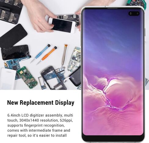 LCD Screen Replacement for Galaxy S10 Plus SM-G975F/DS SM-G975U G975W G975A, 6.4 inch Touch Screen Display Digitizer Assembly Kit with Frame and Fingerprint (Silver) in Saudi Arabia