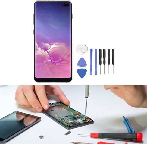 LCD Screen Replacement for Galaxy S10 Plus SM-G975F/DS SM-G975U G975W G975A, 6.4 inch Touch Screen Display Digitizer Assembly Kit with Frame and Fingerprint (Silver) in Saudi Arabia