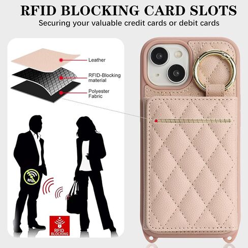 for iPhone 13 Phone Case with Card Holder and Strap for Women, Crossbody Bag with Ring Stand Make Up Mirror Wallet Case for Apple13 Purse - Black in Kuwait