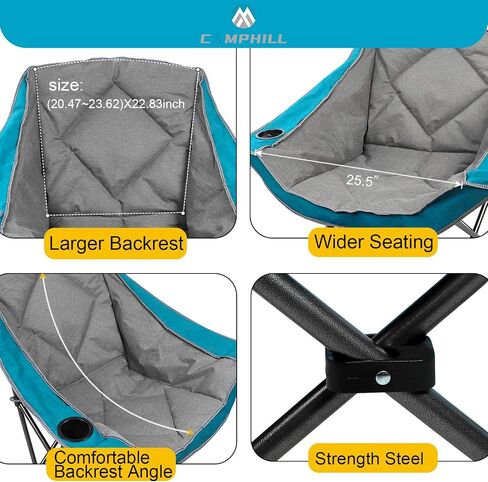 CAMPHILL Folding Camping Chair,Portable Camping Chair with 2 Cup Holders, Carry Bag Included, Collapsible Chair for Camping, Tailgates, Beach, and Sports in Kuwait