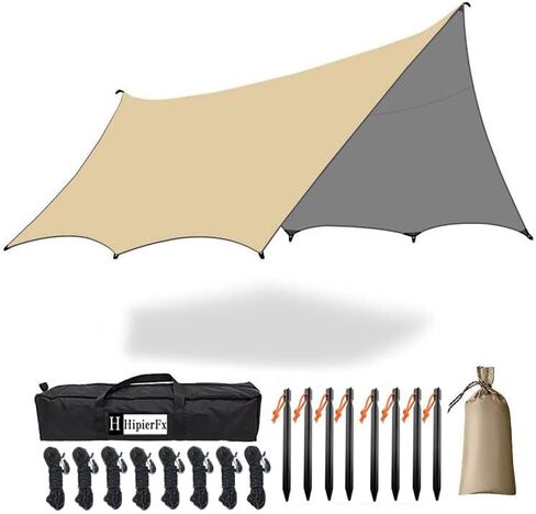 16x16 ft Large Camping Tarp Waterproof Hammock Rain Fly Camping Awning Sun Shelter (Without Pole) (Black) in Kuwait