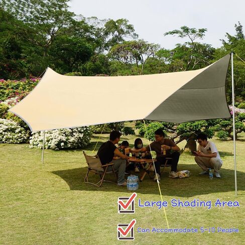 16x16 ft Large Camping Tarp Waterproof Hammock Rain Fly Camping Awning Sun Shelter (Without Pole) (Black) in Kuwait