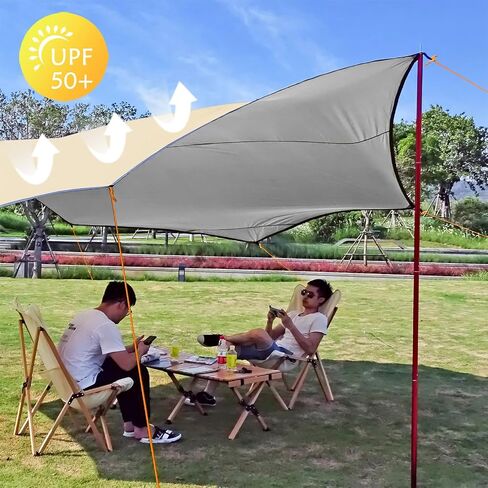 16x16 ft Large Camping Tarp Waterproof Hammock Rain Fly Camping Awning Sun Shelter (Without Pole) (Black) in Kuwait