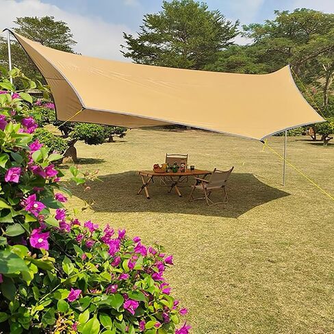16x16 ft Large Camping Tarp Waterproof Hammock Rain Fly Camping Awning Sun Shelter (Without Pole) (Black) in Kuwait