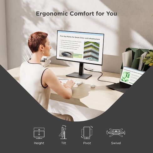 ViewSonic VG2452 24 Inch IPS 1080p Ergonomic Monitor with Tilt, Swivel, Pivot, Height Adjust, 100Hz, 5-Port USB Hub, HDMI, DisplayPort, and 65W USB C Inputs in Saudi Arabia