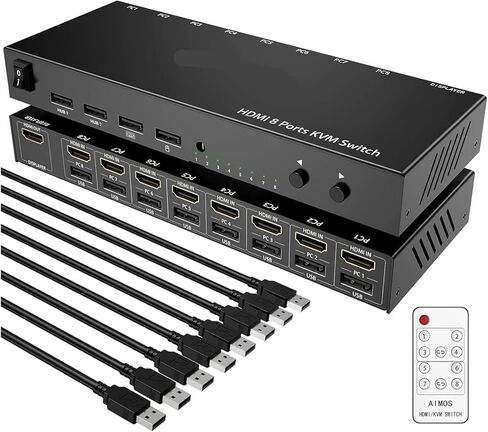 AIMOS HDMI KVM Switch, 8 in 1 Out Switch Active Monitor Mouse Keyboard HDMI Switcher 4K @ 30Hz for Laptop, PC, PS4, Xbox in Saudi Arabia