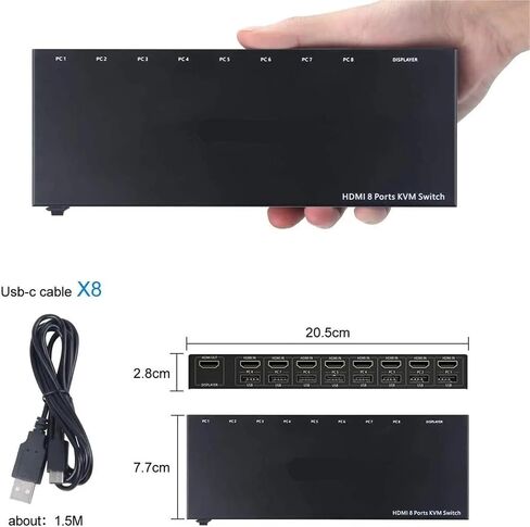 AIMOS HDMI KVM Switch, 8 in 1 Out Switch Active Monitor Mouse Keyboard HDMI Switcher 4K @ 30Hz for Laptop, PC, PS4, Xbox in Saudi Arabia