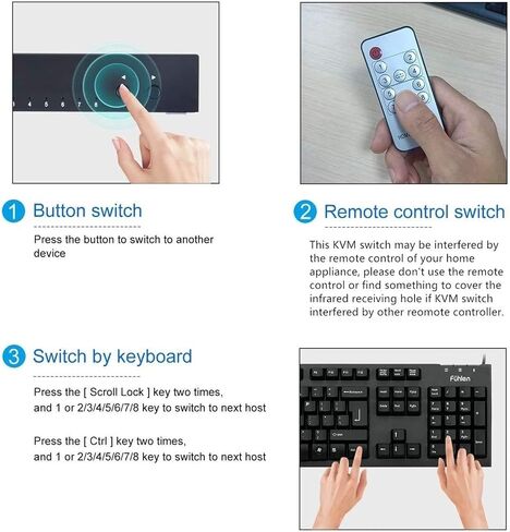 AIMOS HDMI KVM Switch, 8 in 1 Out Switch Active Monitor Mouse Keyboard HDMI Switcher 4K @ 30Hz for Laptop, PC, PS4, Xbox in Saudi Arabia
