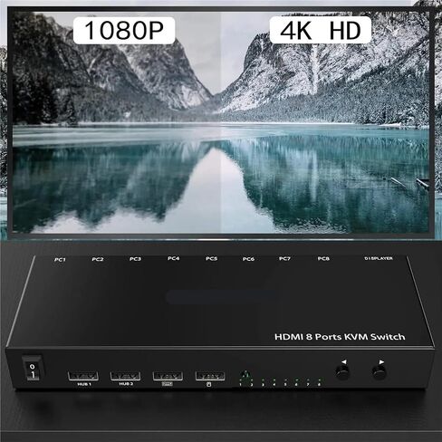 AIMOS HDMI KVM Switch, 8 in 1 Out Switch Active Monitor Mouse Keyboard HDMI Switcher 4K @ 30Hz for Laptop, PC, PS4, Xbox in Saudi Arabia