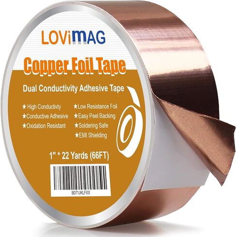 LOVIMAG Copper Tape, Copper Foil Tape 4 Sizes (0.2/0.24/0.3/0.4Inch) x72.6FT, Copper Foil Tape Conductive Adhesive for Stained Glass, Guitar and EMI Shielding, Crafts, Electrical Repairs, Grounding in Kuwait