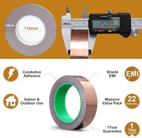 LOVIMAG Copper Tape, Copper Foil Tape 4 Sizes (0.2/0.24/0.3/0.4Inch) x72.6FT, Copper Foil Tape Conductive Adhesive for Stained Glass, Guitar and EMI Shielding, Crafts, Electrical Repairs, Grounding in Kuwait