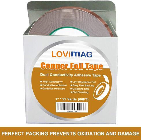 LOVIMAG Copper Tape, Copper Foil Tape 4 Sizes (0.2/0.24/0.3/0.4Inch) x72.6FT, Copper Foil Tape Conductive Adhesive for Stained Glass, Guitar and EMI Shielding, Crafts, Electrical Repairs, Grounding in Kuwait