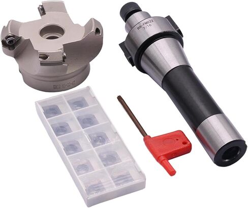 R8 FMB22 7/16-20UNF Shank Face End Mill Arbor and 2"/50mm Cutting Diameter 4-Flute KM12 50-22-4T CNC Face End Milling Shell Cutter with 10Pcs SEKT1204 Carbide Inserts and T20 Wrench in Kuwait