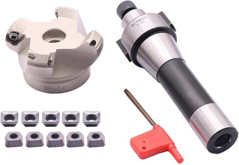 R8 FMB22 7/16-20UNF Shank Face End Mill Arbor and 2"/50mm Cutting Diameter 4-Flute KM12 50-22-4T CNC Face End Milling Shell Cutter with 10Pcs SEKT1204 Carbide Inserts and T20 Wrench in Kuwait