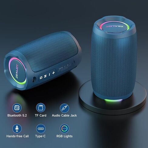 ZEALOT Portable Speaker 20W, Bluetooth Speaker Waterproof, Bocinas Bluetooth, IPX6 Waterproof, Wireless Pair, Clear Stereo Audio/BT5.2/ RGB Light/USB/TF, for Home/Outdoor/Beach in Kuwait