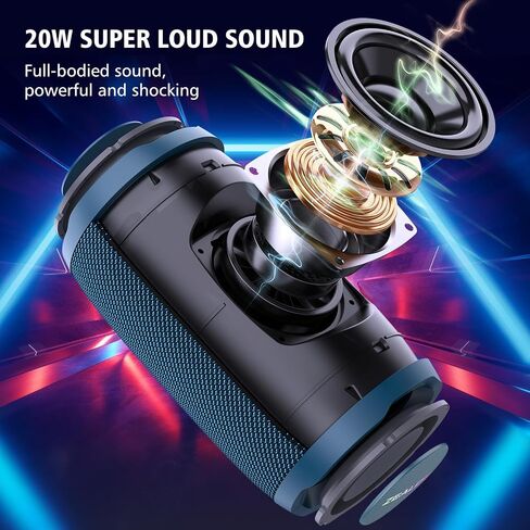 ZEALOT Portable Speaker 20W, Bluetooth Speaker Waterproof, Bocinas Bluetooth, IPX6 Waterproof, Wireless Pair, Clear Stereo Audio/BT5.2/ RGB Light/USB/TF, for Home/Outdoor/Beach in Kuwait