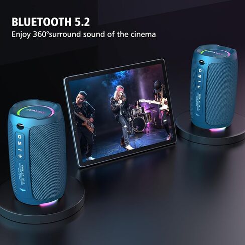 ZEALOT Portable Speaker 20W, Bluetooth Speaker Waterproof, Bocinas Bluetooth, IPX6 Waterproof, Wireless Pair, Clear Stereo Audio/BT5.2/ RGB Light/USB/TF, for Home/Outdoor/Beach in Kuwait