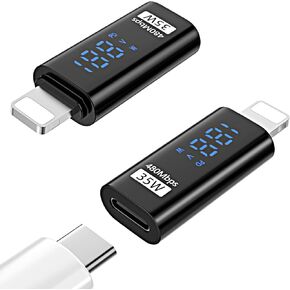 USB C to Lightn-ing Adapter with LED Digital Display, 2 Pack Lightn-ing Male to USB C Female Adapter, 35W PD Fast Charging Data Transfer, Lightn-ing to Type C Connector for iPhone 14/13/12/11/iPad