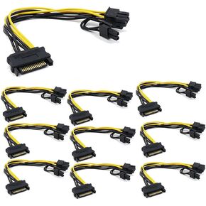 TeamWill 10pcs 15-pin sata male to 8-pin (6+2) PCI-E PCI Express Power Adapter Cable 8 "
