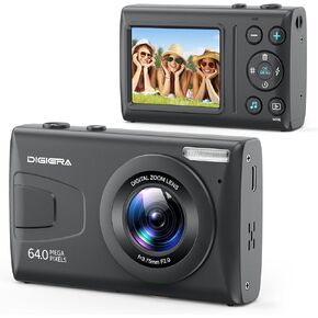C2 Digital Camera, 64MP 4K UHD Video, Autofocus Point and Shoot Camera with 2.4" IPS Screen, MP3/MP4 Playback, Time-Lapse, 18X Zoom, Flash, Compact Cameras for Kids Teens Beginners, Black